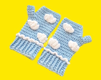 Cloud Gloves, Pastel Blue Custom Colour Fairy Kei Fingerless Gloves, Sweet Lolita Yume Kawaii Texting Gloves, Womens Girls Cute Hand Warmers