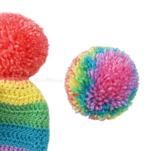 Pastel Rainbow Bobble Hat, Colourful Crochet Pom Pom Beanie, Fairy Kei Yume Kawaii, Womens Candy Colour Hat, Girls Cute Pastel Knit Beanie image 4