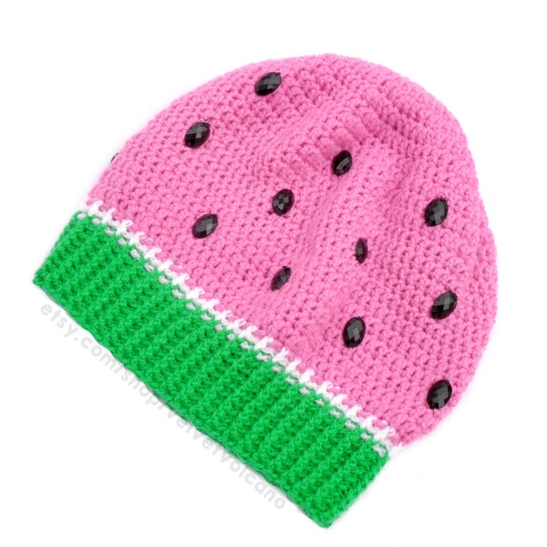 Watermelon Beanie, Slouchy Fruit Hat, Crochet Melon Beanie, Loose Fit Custom Color Beanie, Cute Girls Hat, Kawaii Womens Beanie, Sparkly Hat