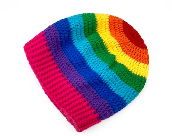 Rainbow Slouchy Beanie, Colourful Striped Slouch Hat, Multicoloured Baggy Knit Hat, Loose Fit Womens Mens Unisex Hat, LGBTQ+ Pride Beanie