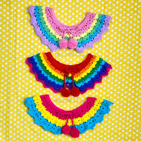 Bright Rainbow Crochet Collar, Kawaii Decora Detachable