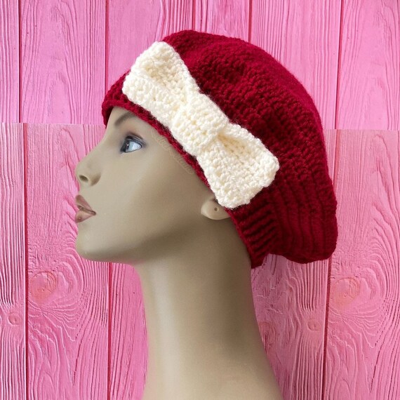 Custom Colour Crochet Beret With Bow Detail, French Beret  display picture 3