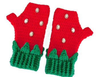 Strawberry Gloves, Berry Fingerless Gloves, Fruit Crochet Hand Warmers, Kawaii Custom Colour Wrist Warmers, Cute Cottagecore Knit Gloves