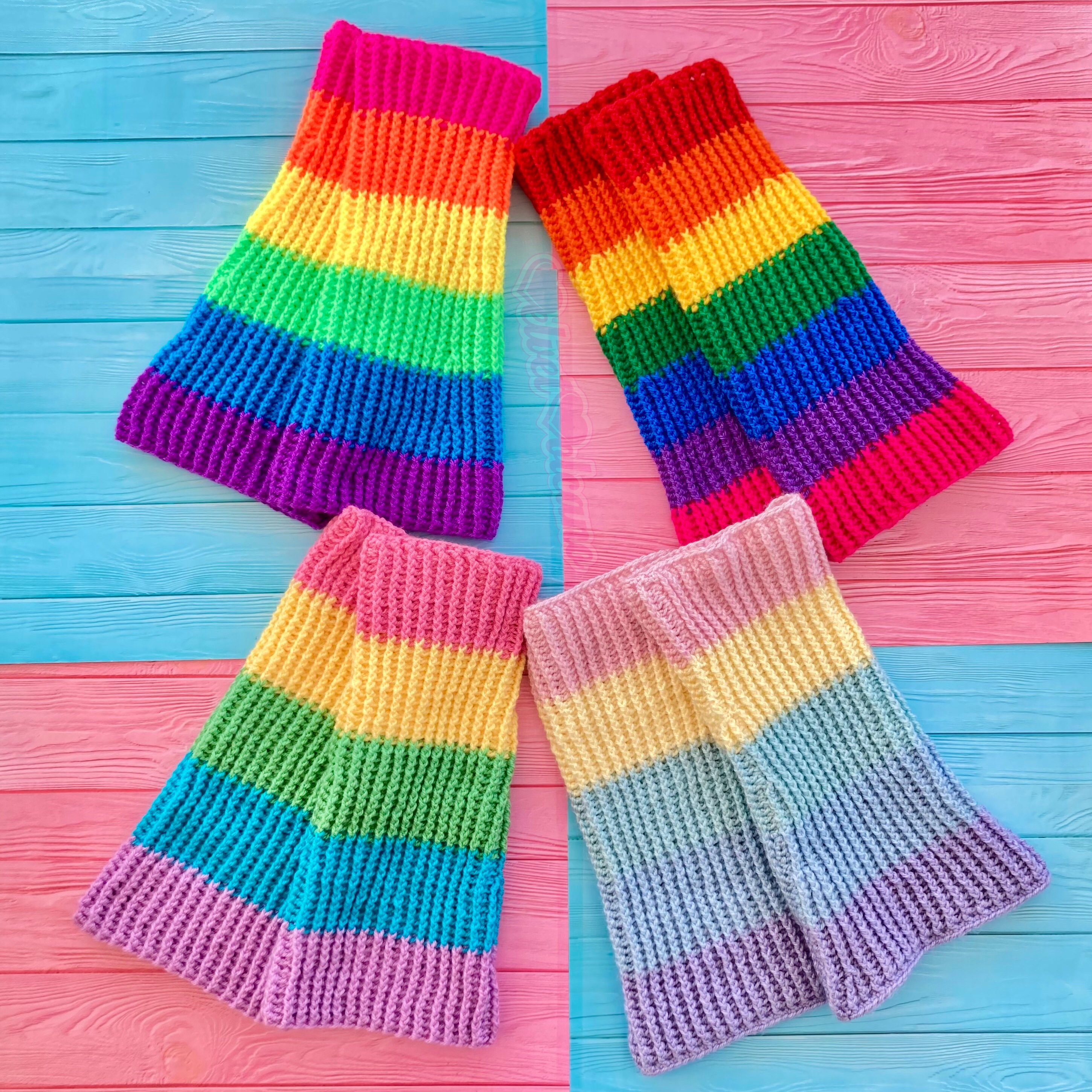 Neon Rainbow Leg Warmers, Cyber Goth Striped Flared Boot