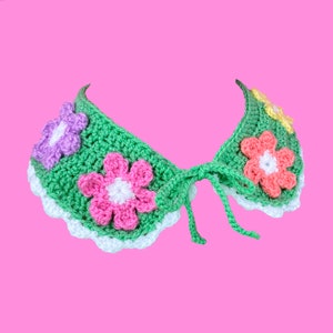 Pastel Rainbow Daisy Daze Collar, Cottagecore Floral Peter Pan Collar, Pastel Green Kawaii Faux Collar, Fairy Kei Accessory, Vintage Style