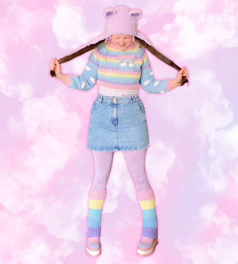 Pastel Fuzzy Teddy Bear Earflap Hat, Fluffy Bear Beanie, Kawaii Lilac or Baby Pink Faux Fur Crochet Hat, Cute Plush Animal Ear Winter Hat image 4