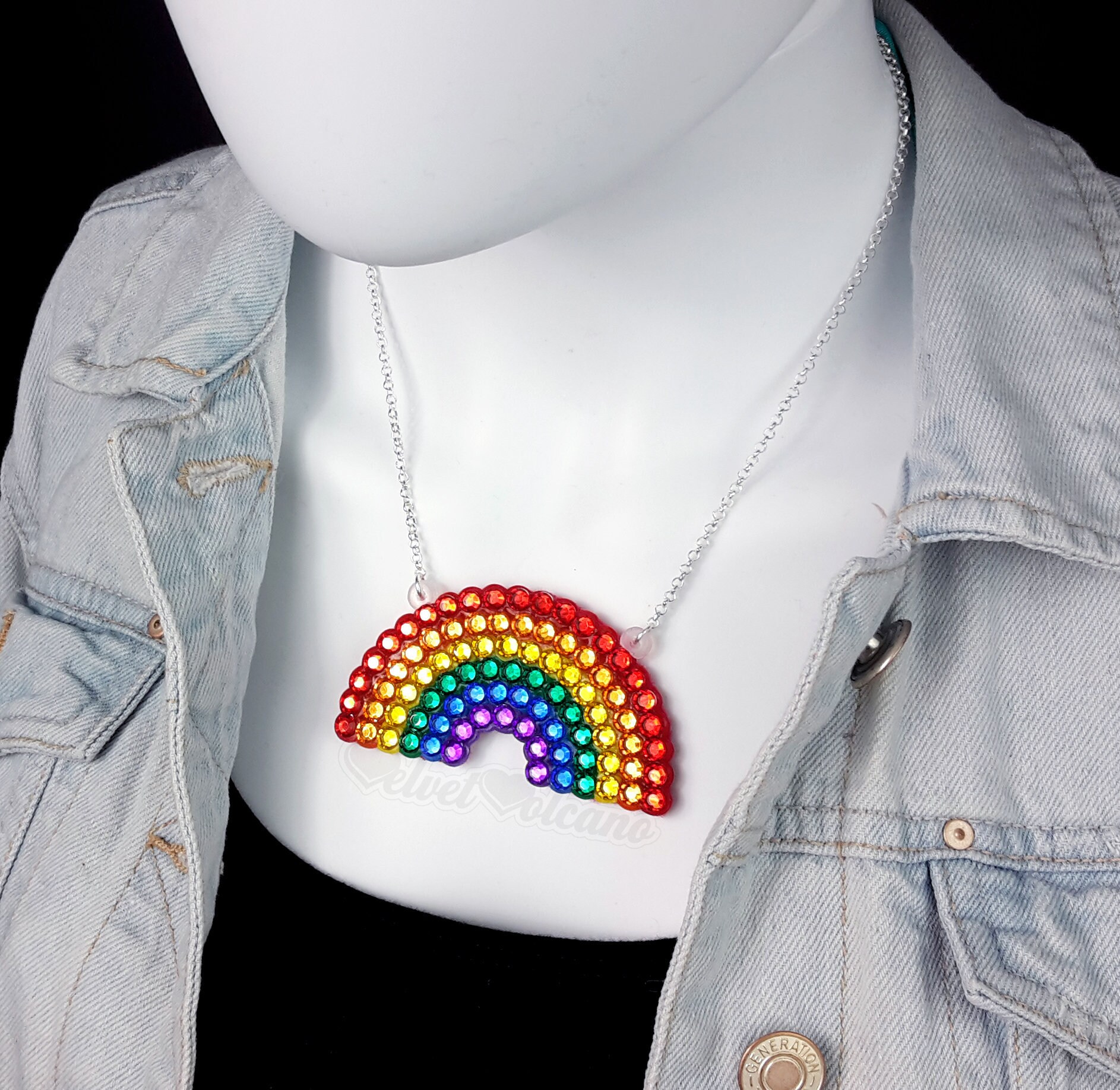 Rainbow Necklace Rhinestone Rainbow Jewelry Bling Rainbow