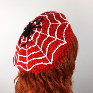 Spider Web Beret, Custom Colour Crochet Hat, Spooky Cute Headwear, Cobweb Beanie, Goth Winter Fashion, Womens Creepy Beret, Witchy Gift