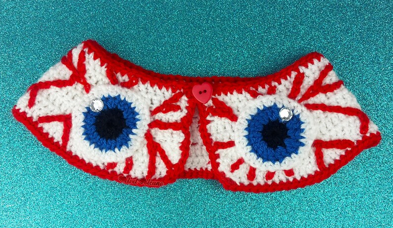 Spooky Eyeball Collar, Eye See You Peter Pan Collar, Halloween Aesthetic Accessory, Creepy Crochet Eye Collar, Yami Kawaii, Zombie Horror image 2