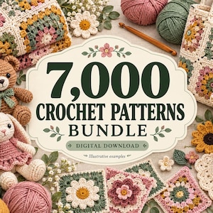 7 000 virkmönster, digital PDF-samling för amigurumi, väskor och heminredning