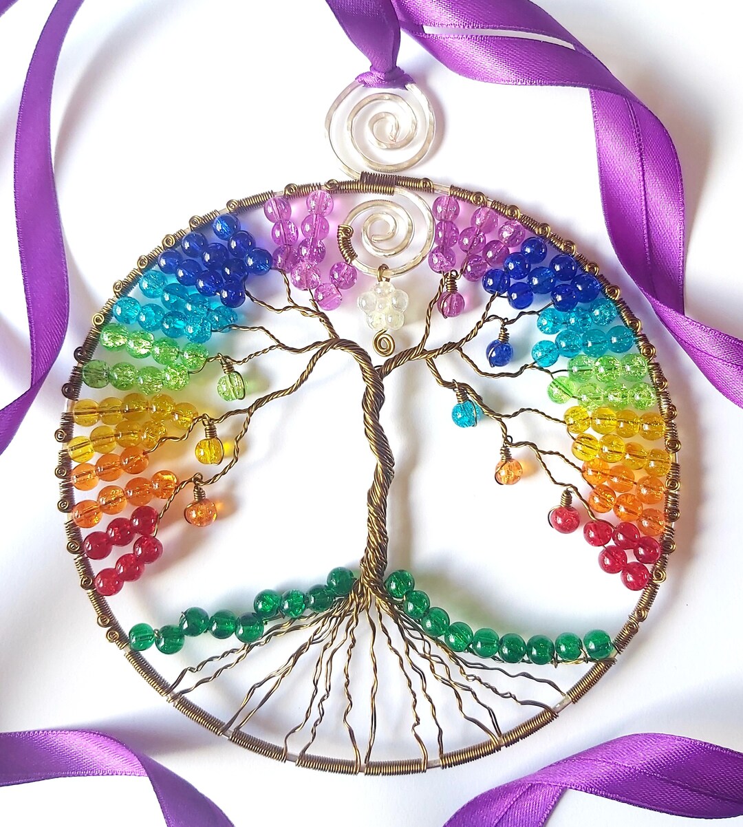 Tree of Life, Chakra Colours, Colourful Glass Wall Art, Hanging ...
