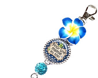Porte clés, bijoux de sac pompon, pour une mamie au top! , exotique, fleur, plaisir d'offrir, coffret cadeau inclus