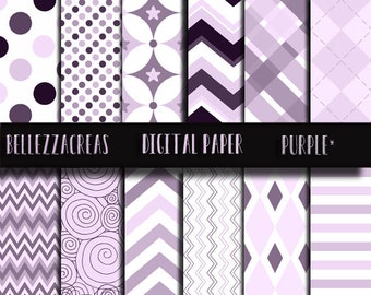 Digital papers, purple fashion design 12 papers paper pack,instant download