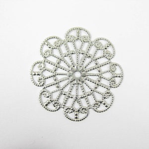 25 pcs Filigree Silver Stamping Large flower, Silver Plated Brass Stamping Jewelry Making Supplies