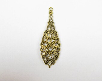 15 piezas de filigrana de oro antiguo estampado gota diseño colgante, latón chapado en oro antiguo estampado joyería haciendo suministros DIY