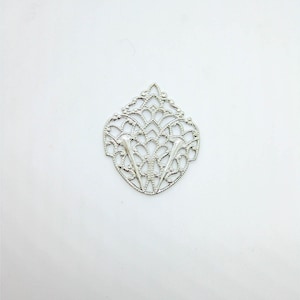 35 pcs Filigree Stamping, Silver Plated, Drop Shape, Silver Plated Brass Stamping Jewelry Making Supplies