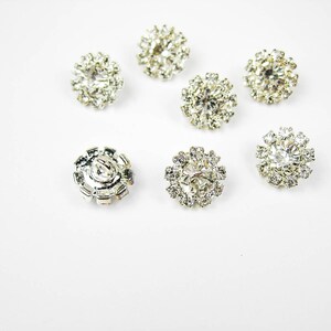 Silver Rhinestone Buttons, DIY Craft, Flower Center Brooches Crystal, Crystal Buttons