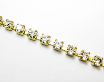 1 Yard Rhinestone Chain, Brass With Preciosa pp18 Clear Crystal, DIY Sparkling Accessories