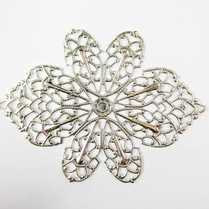 25 pcs Filigree Flower, Sterling Silver Plated Stamping, Intricate Design, Sterling Silver Plated Brass Stamping Jewelry Making Supplies