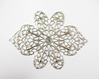 25 pcs Filigree Flower, Sterling Silver Plated Stamping, Intricate Design, Sterling Silver Plated Brass Stamping Jewelry Making Supplies