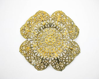 8 pcs Antique Gold Filigree Flower, Brass Metal Stamping, Metal Filigree Embellishments, For Jewelry Making in Antique Gold