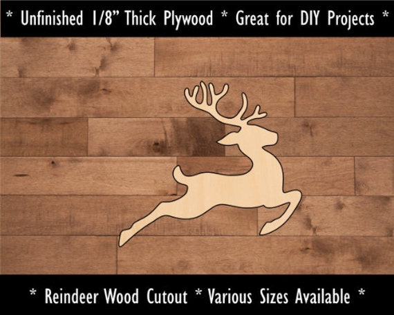 Reindeer Wood Cutout, Unfinished Shape, Paint by Line