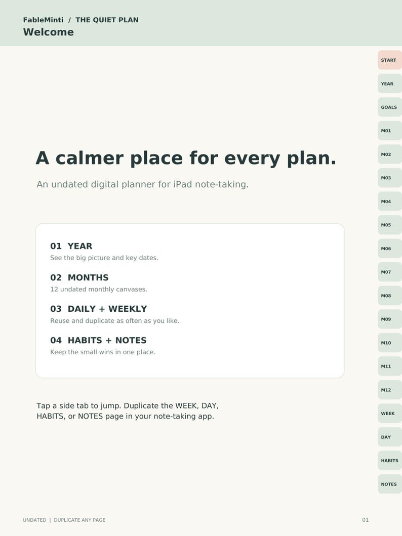 Undated iPad Digital Planner | Hyperlinked Monthly Weekly Daily PDF for ...