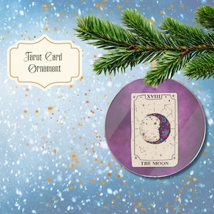 Adorno de la carta del Tarot de la Luna, adorno navideño celestial morado, decoración mágica para Yule, regalo para amantes del Tarot