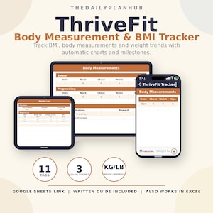 BMI-spårningsark, kroppsfettspårare, mätlogg | ThriveFit