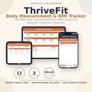 Mätspårare Google Sheets, Kroppsstatistiklogg, Viktspårare | ThriveFit