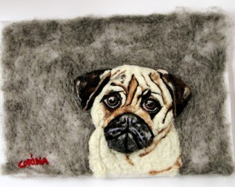 Pug Love - Irish Original Needle Felted Puppy Dog Painting CORINA HOGAN OOAK 3D