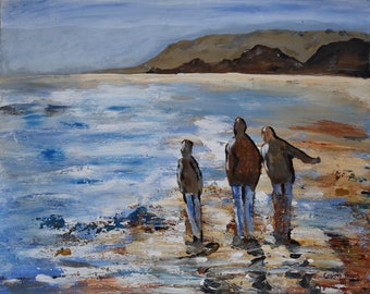 Sandy Beach - Original signed Irish Oil Painting by Artist CORINA HOGAN - OOAK