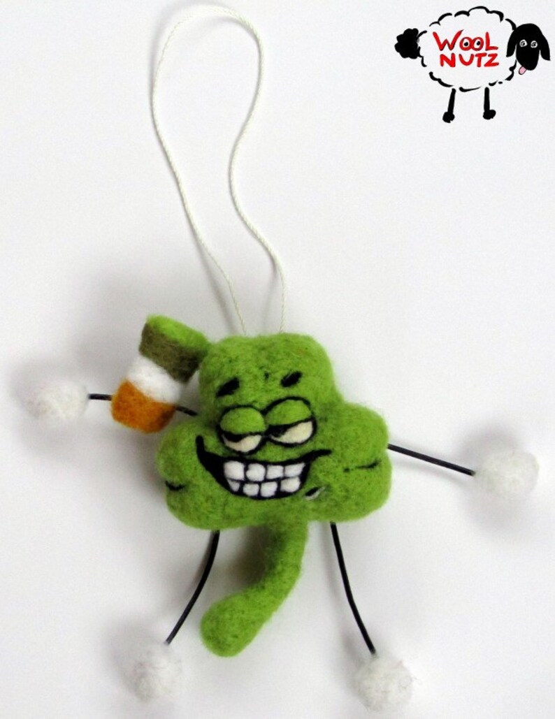 Woolnutz Crazy nutzy needle felt characters Lucky Irish Shamrock image 1