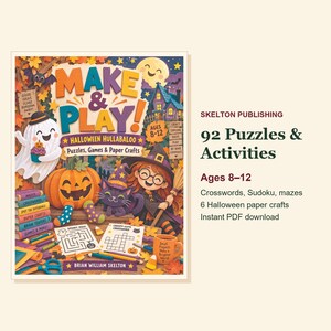 Halloween-Aktivitätsbuch für Kinder: Basteln & Spielen, 80 ausdruckbare Rätsel, Papierbastelarbeiten, Alter 8-12