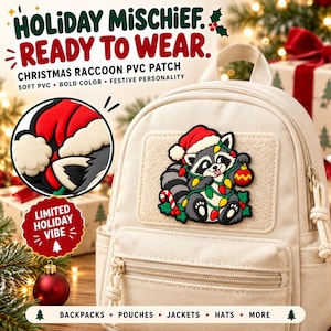 Patch de Natal em PVC com Guaxinim, Panda do Lixo Natalino, Broche 3D de Borracha (com Velcro)
