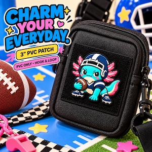 Écusson Axolotl Football en PVC de 7,6 cm, emblème tactique sportif salamandre bleue, accessoire pour sac à dos, veste ou sac à dos à fixation auto-agrippante