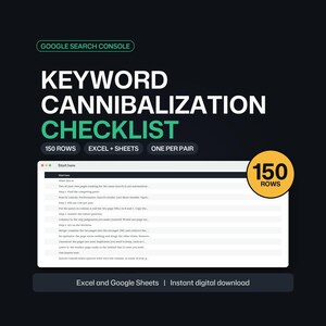 Keyword Cannibalization Checklist, SEO Audit Spreadsheet for Google Search Console, Merge or Keep Pages, Excel Google Sheets