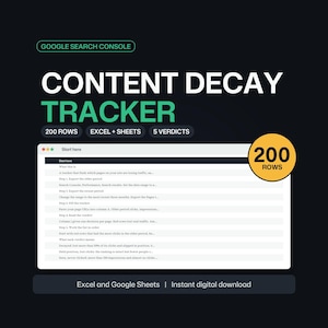 SEO Content Decay Tracker, Google Search Console Spreadsheet, Find Blog Posts Losing Traffic, Excel and Google Sheets