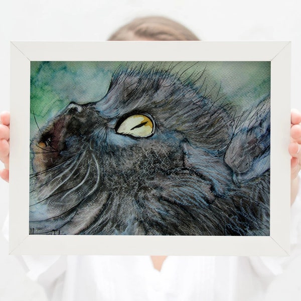 Cat Print different sizes Canvas / Paper Morena Artina Black Cat 'Poppy' Lucky Cat Pagan Druid Witch Black Cat Gothic Good Luck Painting