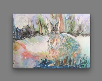 Hare Print Canvas different sizesHare on the Common Morena Artina Fine Art Hare Canvas Hare Artist