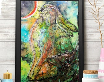 Hare Print Canvas different sizes Moon Gazing Hare Morena Artina Fine Art Hare Canvas Hare Artist