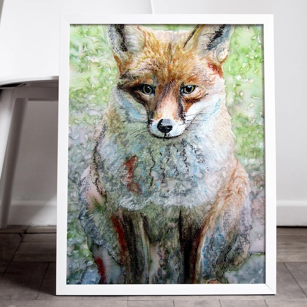 Mr Fox print different sizes Canvas / Paper Morena Artina Vixen Fox painting watercolour Countryside Equestrian rustic shabby chic Cottage