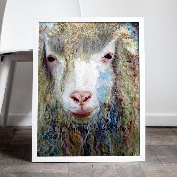 Sheep Print different sizes Canvas / Paper long Haired Sheep  Morena Artina Fine Art  Artist Lamb Ewe Farm Art Farmhouse print