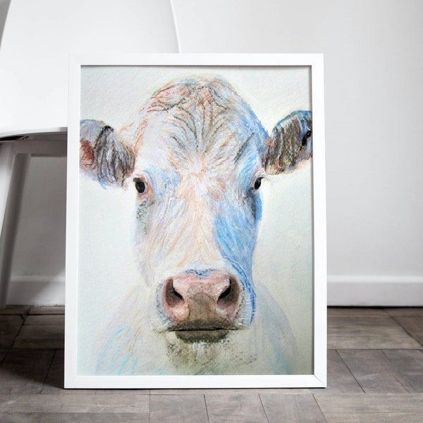 White Cow print Canvas or paper Calf different sizes  Morena Artina Farm Farmer Gift Frisian Calves Dairy Farm Milk Farm animal print