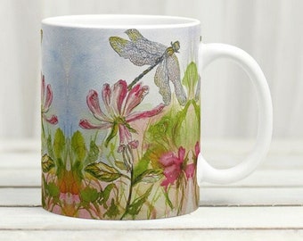 Dragonfly and Honeysuckle Mug Morena Artina Personalise Bee Keeper Nature Mug Cup Coffee Tea Honey