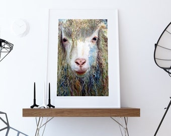 Sheep Print Rustic Farmhouse Long Haired Sheep Giclee Print of  Watercolour and Ink Painting on Watercolour Paper