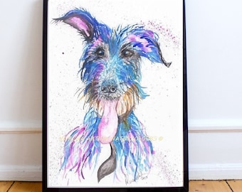 Lurcher Drucken Happy Dog zeitgenössische Drucken Trending Wand Kunst Hund Liebhaber Geschenk Haustier Bild Kinderzimmer glücklicher Hund farbenfrohe Art Hund Bild