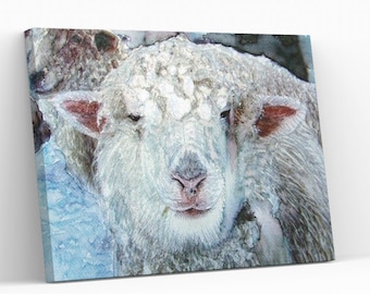 Sheep Print different sizes Canvas / Paper Lucy in the Snow Morena Artina Fine Art  Artist Lamb Ewe Farm Art Farmhouse print