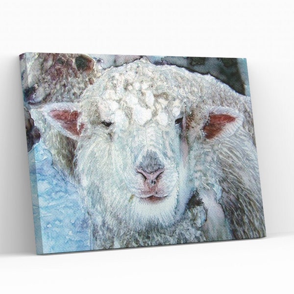 Sheep Print different sizes Canvas / Paper Lucy in the Snow Morena Artina Fine Art  Artist Lamb Ewe Farm Art Farmhouse print