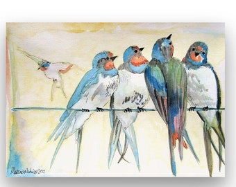 Swallows print Canvas or paper different sizes Morena Artina Bird Print Birds on a Wire Rustic pretty